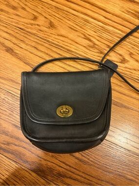 Coach Black Leather Turn-Lock Crossbody Bag